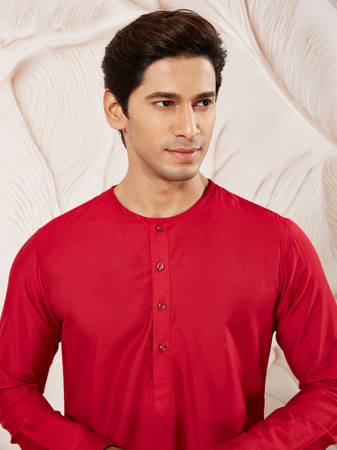 Men's Red Viscose Kurta